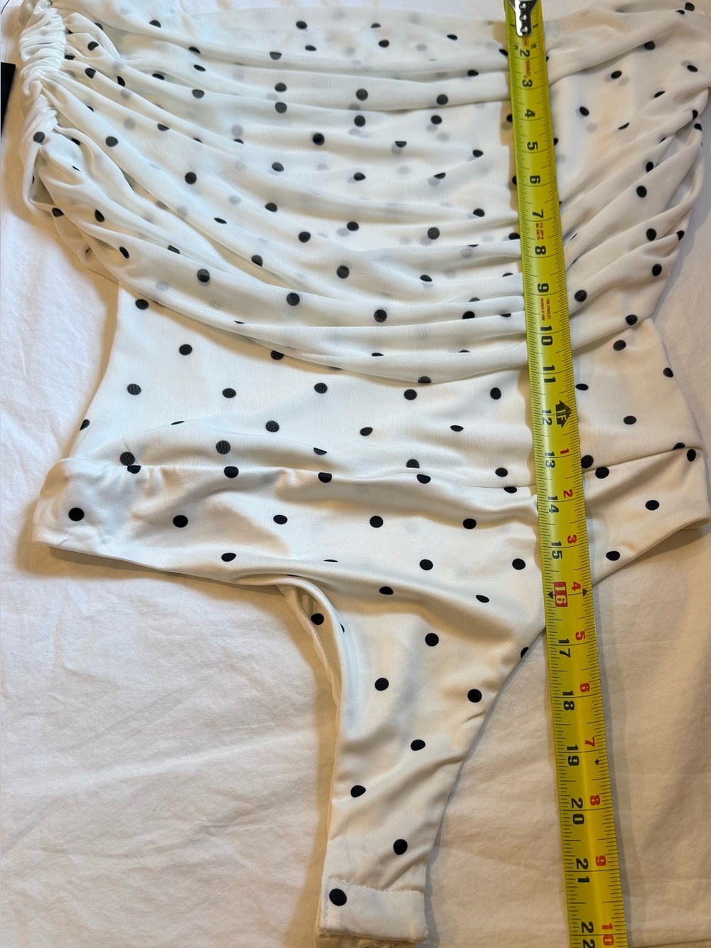 AFRM NWT Divya Thong Black White Polk Dot Mesh Off Shoulder Bodysuit Women's Med - Picture 6 of 11